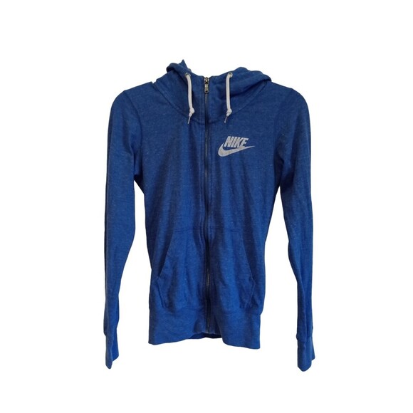 Nike Women's blue speckle long sleeve full zip hooded draw string sweater - Picture 1 of 6